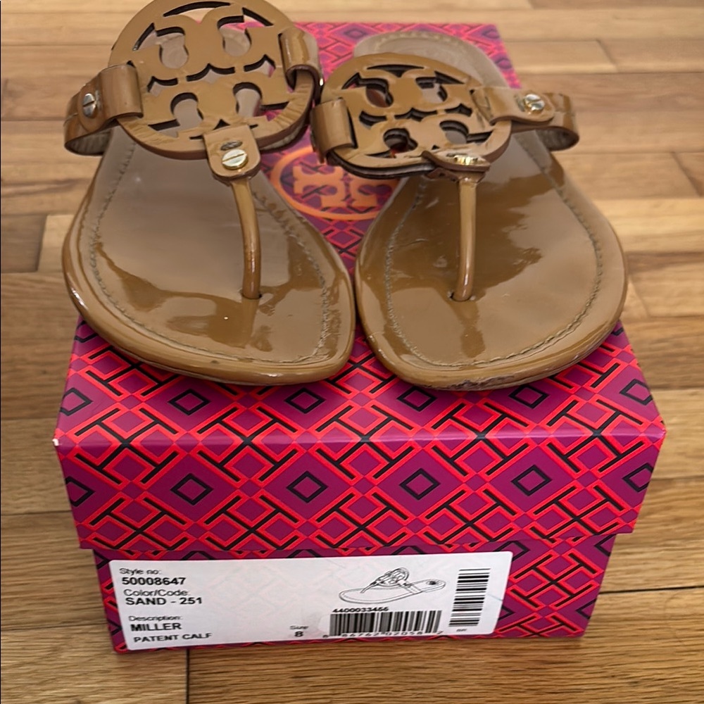 Tory Burch Tan Patent Leather Sandals